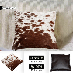 Luxurious Handmade Brown and White Cowhide Cushion Cover - Rustic Elegance for Your Home with Unique Animal Patterns