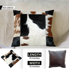 Luxurious Multicolor Patchwork Cowhide Cushion Cover with Faux Leather Back - Handmade Rustic Elegance and Natural Beauty - Celestial Leather Limited