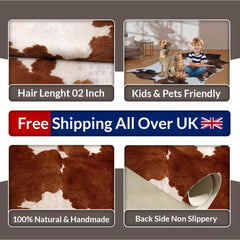 Luxurious Medium Brown and White Cowhide Rug for Bedroom/Living Room - Hypoallergenic, Handcrafted, and Durable Rustic Charm