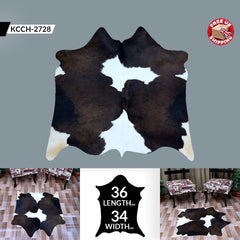Rustic Charm Cowhide Rug: Medium Dark Brown & White - Handcrafted, Durable, Versatile for Modern Home Decor