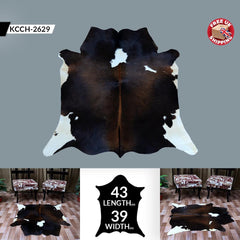 Luxury Brown & White Cowhide Rug - Small Size, Hypoallergenic, Non-Slip Suede Back - Handcrafted Natural Hide for Elegant Home Decor