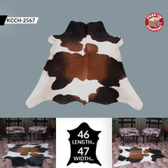 Luxurious Small Brown and White Cowhide Rug with Soft Hair | Hypoallergenic, Non-Slip Back, Non-Shedding | Handcrafted Natural Hide Rug for