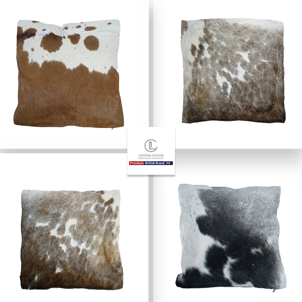 Luxurious Handmade Cowhide Cushion Cover - Rustic Elegance with Velvet Back - Natural Animal Patterns - Reversible Hair On Case - Celestial Leather Limited