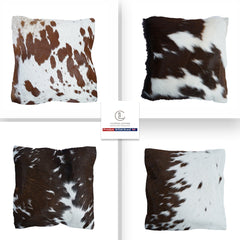 Luxury Handmade Cowhide Cushion Cover with Velvet Back - Animal Print Throw Pillow Case, Brown, Black, White Pattern - Celestial Leather Limited