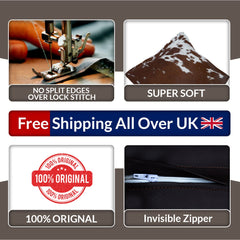 Rustic Elegance Cowhide Cushion Cover with Velvet Back - Handmade Luxury Accent Pillow Case in Brown, Black, and White - Celestial Leather Limited