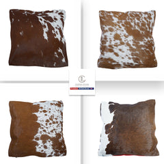 Rustic Elegance Cowhide Cushion Cover with Velvet Back - Handmade Luxury Accent Pillow Case in Brown, Black, and White - Celestial Leather Limited
