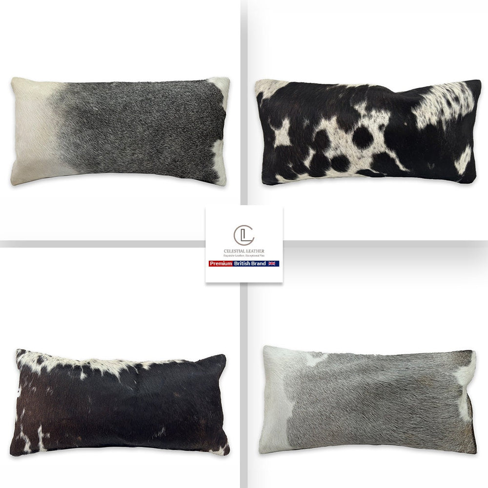 Rustic Elegance Luxury Cowhide Cushion Cover Natural Animal Print Throw Case Handmade Velvet Back Invisible Zipper Unique Gift Soft Faux - Celestial Leather Limited