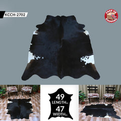 Luxurious Medium Cowhide Rug with Unique Dark Brown & White Hair - Hypoallergenic - Durable for Bedroom/Living Room