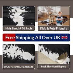 Luxurious Medium Brown & White Cowhide Rug - Handcrafted, Hypoallergenic, Non-Slip Backing, Durable - Unique Animal Pattern Rug for Living