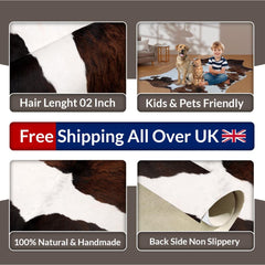 Luxurious Medium Brown and White Cowhide Rug for Rustic Home Decor - Handcrafted Natural Hide with Unique Markings