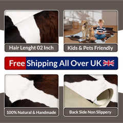 Luxury Handcrafted Natural Cowhide Rug in Classic Brown and White - Hypoallergenic, Non-Slip Backing, One-of-a-Kind Beauty for Home Décor