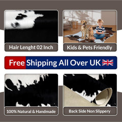 Luxurious Medium Brown & White Cowhide Rug with Hypoallergenic Properties - Unique Animal Pattern - Handcrafted Natural Hide for Timeless