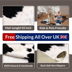 Luxury Black & White Cowhide Rug - Natural Hair, Large Size, Hypoallergenic, Non-Slip Back - Perfect for Elegant Home Décor - Celestial Leather Limited