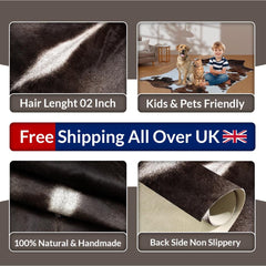 Elegant Dark Brown & White Cowhide Rug - Hypoallergenic Animal Print Centerpiece for Bedroom - Large Size - Non Slip Suede Back - Free - Celestial Leather Limited