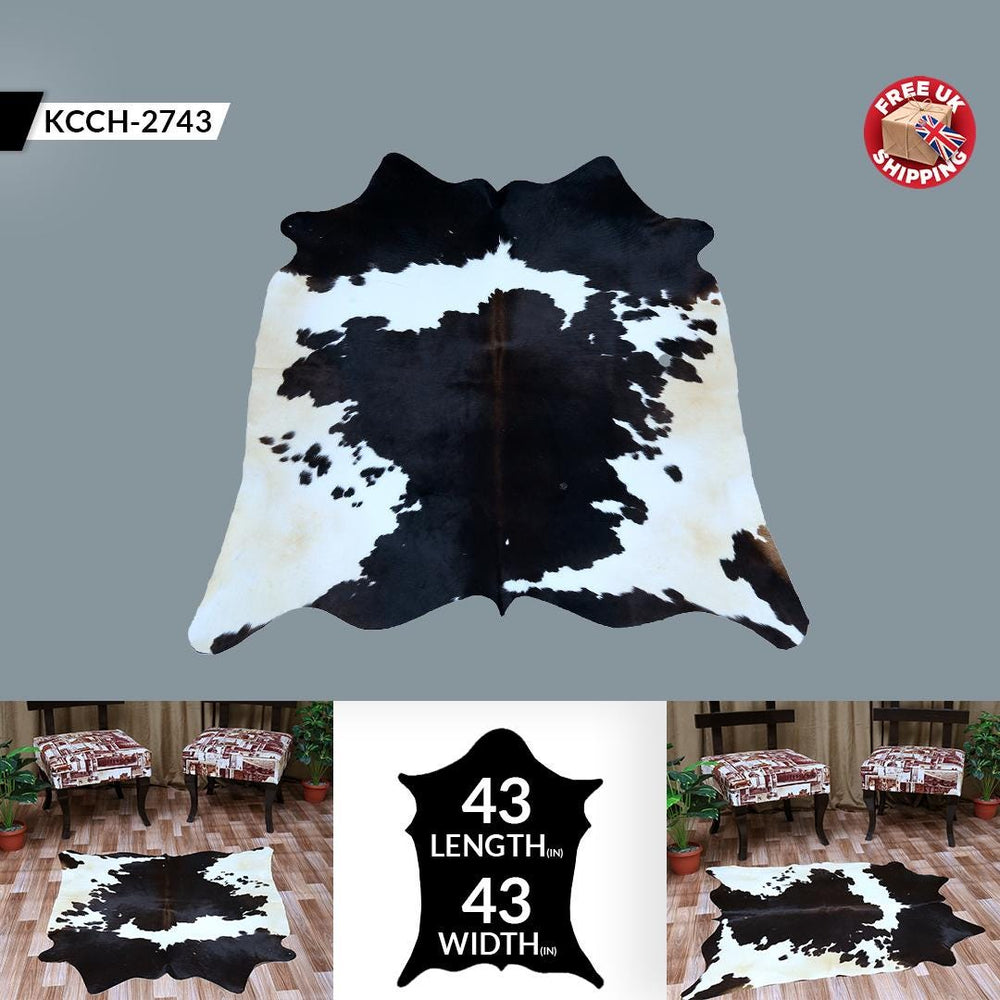 Luxury Handcrafted 100% Natural Cowhide Skin Area Rug with Unique Brown and White Animal Print - Hypoallergenic, Durable, and Versatile - Celestial Leather Limited