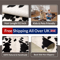 Luxurious Dark Brown and White Cowhide Rug with Hair Animal Pattern - Medium Size rug for Rustic Charm and Warmth