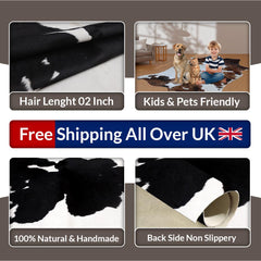 Luxurious Black & White Cowhide Rug | Handcrafted Medium Rug for Modern Home Décor | Hypoallergenic, Durable - Unique Beauty