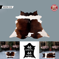 Luxury Medium Brown & White Cowhide Rug - Handcrafted Natural Hide with Soft Hair, Hypoallergenic, Non-Slip Backing, Unique Markings -