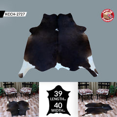 Luxury Dark Brown & White Cowhide Rug - Hypoallergenic, Handcrafted, Durable, One-of-a-Kind Medium Cow Skin Rug for Modern Home Decor
