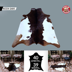 Luxury Brown White Cowhide Rug - Hypoallergenic, Non-Slip Suede Back, Handcrafted from 100% Natural Hides - Ideal for Bedroom or Living Room