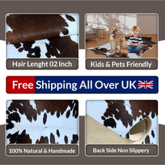 Luxurious Dark Brown and White Small Animal Pattern Cowhide Rug - Hypoallergenic, Non-Slip, Non-Shedding - Free UK Shipping