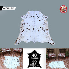 Luxury Hypoallergenic Natural Cowhide Rug with Non-Slip Suede Back - Brown & White Hair Small Area Rug for Home Decor - Handcrafted Premium