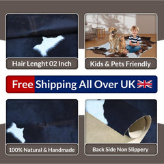 Luxurious Natural Dark Brown & White Cowhide Rug Small Area Animal Print Non Slippery Suede Back Non Shedding Hypoallergenic