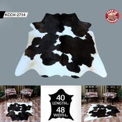 Luxurious Natural Dark Brown and White Cowhide Rug Hypoallergenic Non-Slip Area Rug - Handcrafted Small Animal Print Skin Rug with Free