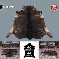 Luxurious Small Brown and White Cowhide Rug - Hypoallergenic, Non-Slip, Non-Shedding - Handcrafted Natural Hair Rug for Bedroom, Living Room