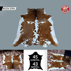 Luxurious Brown and White Cowhide Rug - Hypoallergenic, Non-Slip, Non-Shedding - Handcrafted from 100% Natural Hides - Ideal for Bedroom