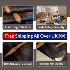 Luxurious Small Brown and White Cowhide Rug with Soft Hair | Hypoallergenic, Non-Slip Back, Non-Shedding | Handcrafted Natural Hide Rug for