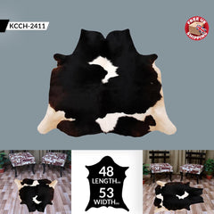 Luxurious Dark Brown and White Cowhide Rug | Medium Size | Handcrafted | Hypoallergenic & Non-Slip | Unique Natural Markings