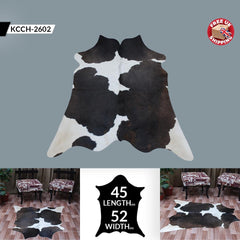 Luxury Medium Cowhide Rug Handcrafted from Natural Dark Brown & White Hair - Durable, Hypoallergenic, and Versatile Addition to Any Space