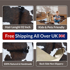 Luxurious Dark Brown & White Cowhide Rug | Medium Size for Modern Home Decor - Warmth | Hypoallergenic - Durable | Handcrafted Natural Hide