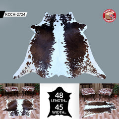 Luxury Dark Brown & White Cowhide Rug - Hypoallergenic - Handcrafted Medium Size Area Rug for Modern Home Décor