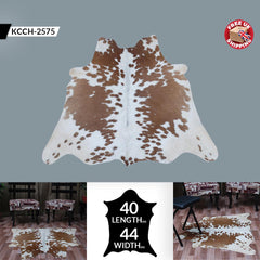 Luxurious Medium Brown and White Cowhide Rug - Handcrafted Hypoallergenic Beauty for Your Home