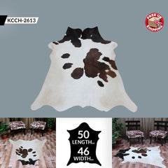 Luxurious Medium Brown & White Cowhide Rug with Hypoallergenic Suede Backing - Handcrafted Natural Hide Rug for Timeless Style and Elegance
