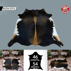 Luxury Handcrafted Medium Brown & White Cowhide Rug for Bedroom/Living Room Décor - Hypoallergenic, Non-Slip Backing, Durable - Unique