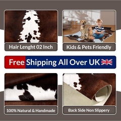 Luxury Brown & White Cowhide Rug - Large Size, Hypoallergenic, Non-Slip Back, Non-Shedding - Perfect for Upholstery - Home Decor