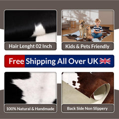 Luxury Brown & White Cowhide Rug | Large Size | Hypoallergenic, Non-Slip, Non-Shedding | Perfect for Bedroom - Living Room | Free UK