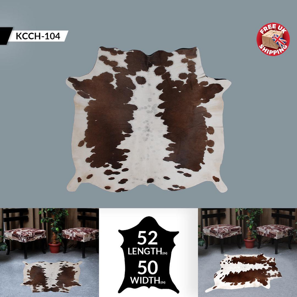 Luxury Brown and White Cowhide Rug for Elegant Home Decor - Large Size - Hypoallergenic - Non-Slip Suede Back - Non-Shedding - Free Shipping - Celestial Leather Limited
