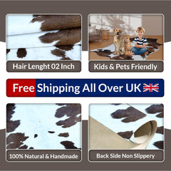 Luxury Black & White Cowhide Rug With Natural Hair | Large Size, Hypoallergenic, Non-Slip Back | Elegant Home Decor - Celestial Leather Limited