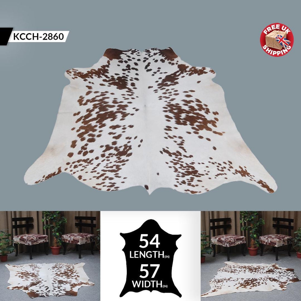 Luxury Brown and White Cowhide Rug - Large Hypoallergenic Rug with Non-Slip Suede Back - Natural Hair Cow Skin Rug for Home Decor - Celestial Leather Limited