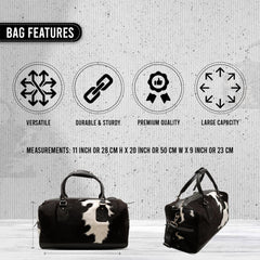 Luxury Hair-On-Hide Leather Duffle Bag with Full-Grain Accents - Handcrafted Travel Tote for Men & Women in Black and White