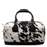 Luxury Genuine Cowhide Leather Weekend Bag with Natural Pony Hair Finish in Black and White - Stylish Duffle for Men and Women