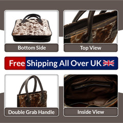 Stylish Brown & White Cowhide Shoulder Bag - Handmade Leather Purse for Women's Casual Chic Look