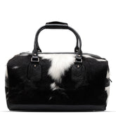 Handcrafted Black White Cowhide Leather Duffle Bag for Stylish Travelers - Premium Quality Carry-On Tote for Men & Women