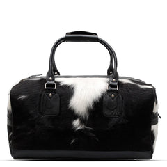 Handcrafted Black White Cowhide Leather Duffle Bag for Stylish Travelers - Premium Quality Carry-On Tote for Men & Women