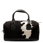 Luxury Hair-On-Hide Leather Duffle Bag with Full-Grain Accents - Handcrafted Travel Tote for Men & Women in Black and White