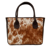 Stylish Brown and White Cowhide Shoulder Bag, Handmade Tote with Animal Print, Spacious and Versatile, Easy to Clean, Fast Shipping